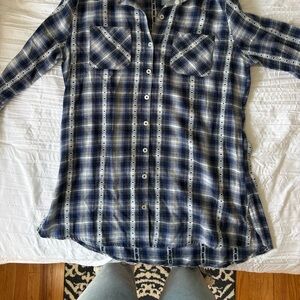 Justice Blue and White Plaid Button-Down Shirt